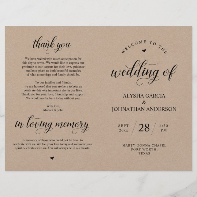 Elegance Classy Wedding Ceremony Foldable Program (Front)