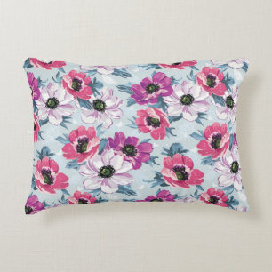 Elegance colour flowers pattern on blue accent pillow