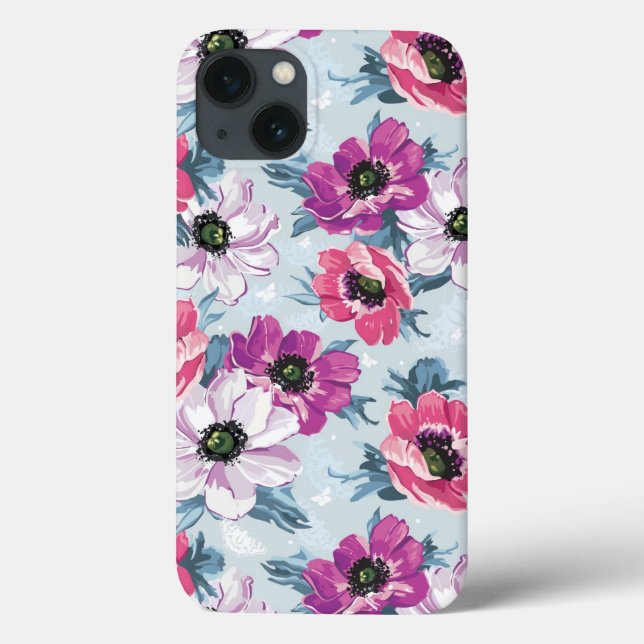 Elegance colour flowers pattern on blue Case-Mate iPhone case (Back)