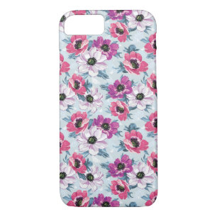 Elegance colour flowers pattern on blue Case-Mate iPhone case