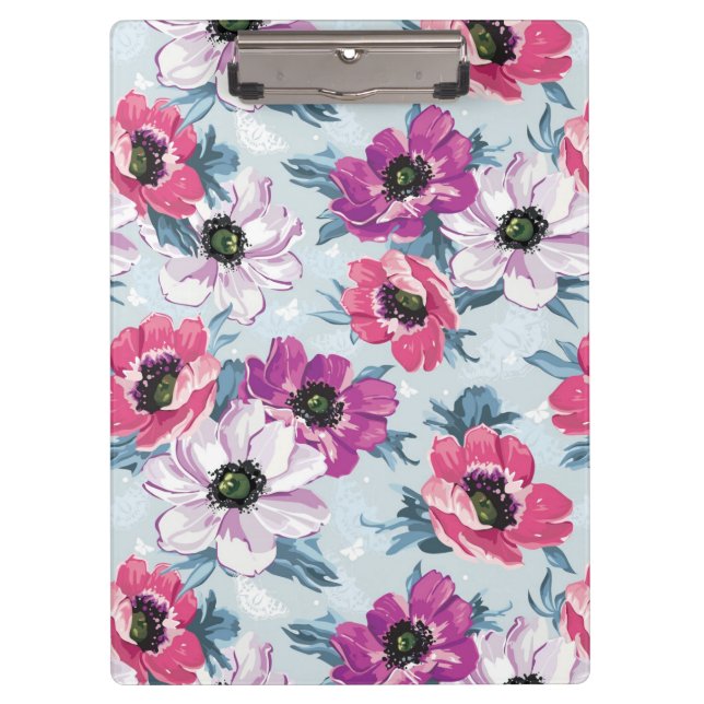 Elegance colour flowers pattern on blue clipboard (Front)