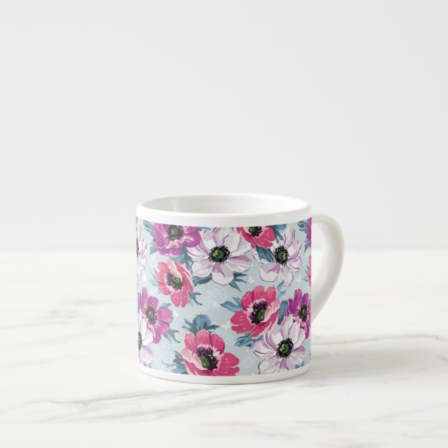 Elegance colour flowers pattern on blue espresso cup (Front Right)