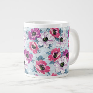 Elegance colour flowers pattern on blue large coffee mug
