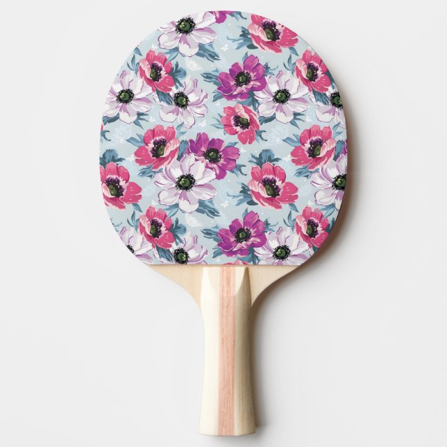 Elegance colour flowers pattern on blue ping pong paddle (Front)