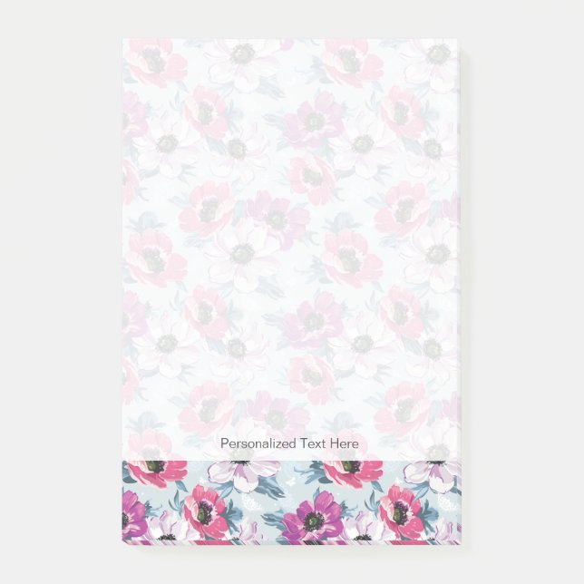 Elegance colour flowers pattern on blue post-it notes (Front)