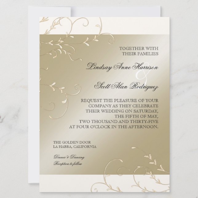 Elégance Cravate Noire, Cartes de Mariage Crème Ch (Devant)