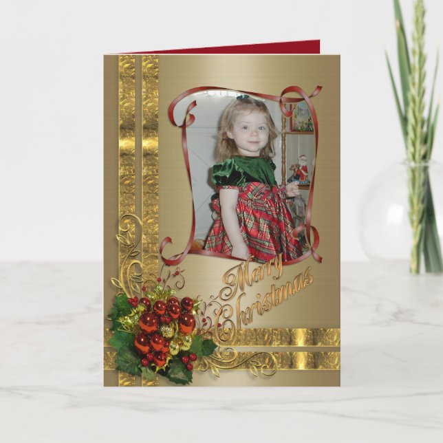 Elégance de Noël carte photo or & rouge victorien (Devant)