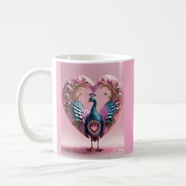 "Elégance du coeur : Mug de paon rose" (Gauche)