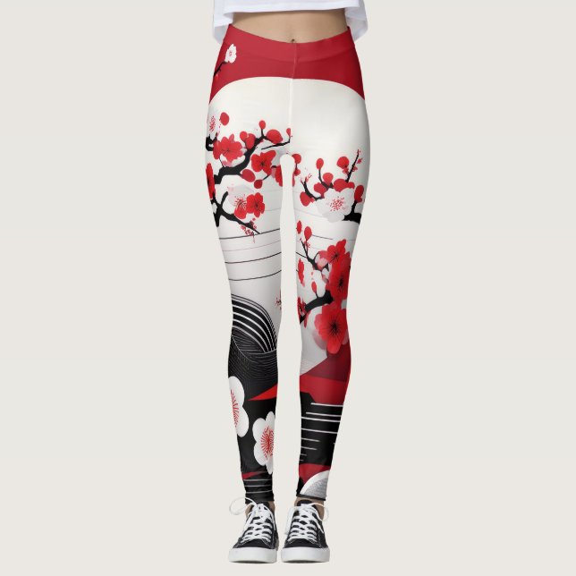 Élégance Embrasser : Leggings japonais en fleurs d (Devant)