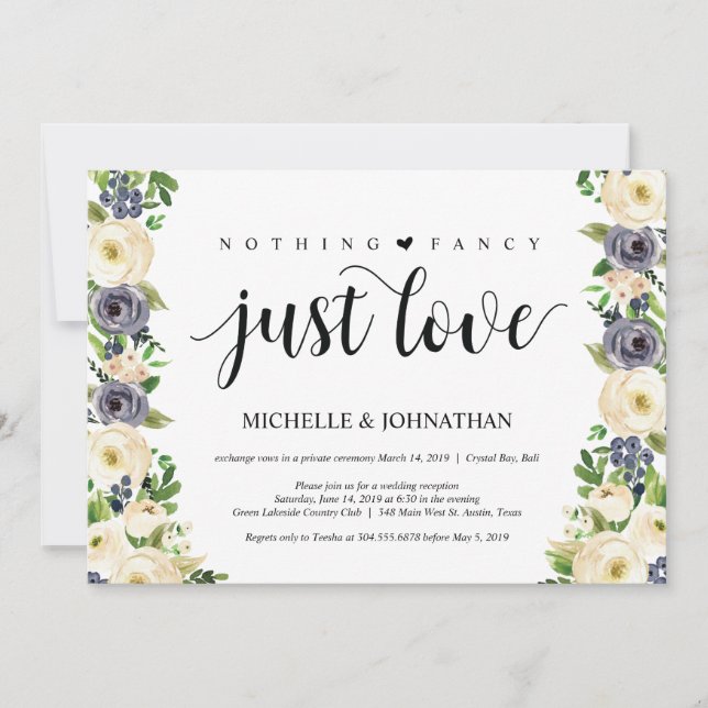 Elégance florale Elopement Réception Invitations (Devant)