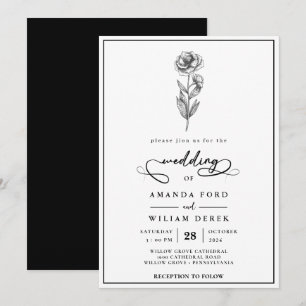 Elegance flower Black and White Wedding Invitation