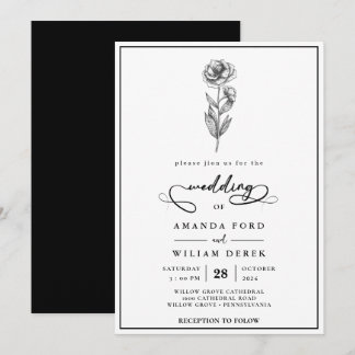 Elegance flower Black and White Wedding Invitation