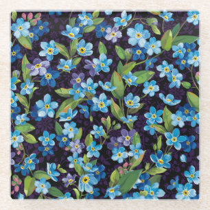 Elegance Forget-Me-Not Floral Pattern Glass Coaster