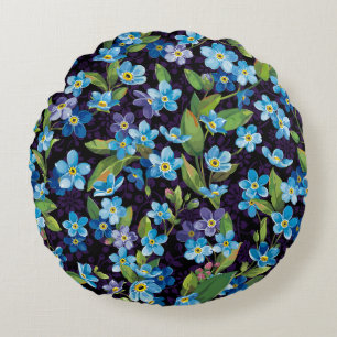 Elegance Forget-Me-Not Floral Pattern Round Pillow