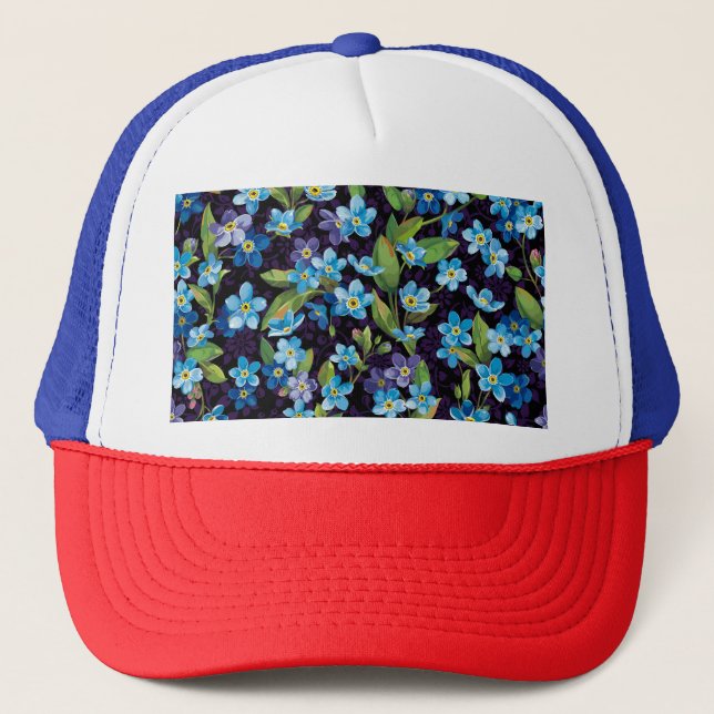 Elegance Forget-Me-Not Floral Pattern Trucker Hat (Front)