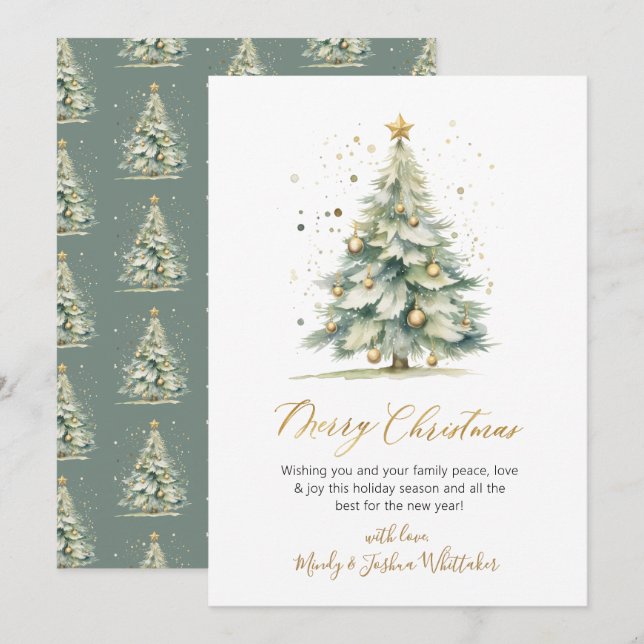 Elegance Gold Script Non Photo Christmas Tree  Holiday Card (Front/Back)