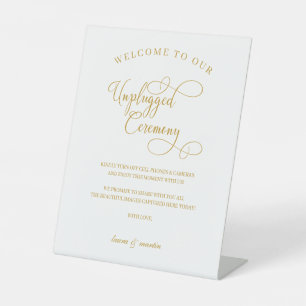 Elegance Gold Script Unplugged Ceremony Pedestal Sign