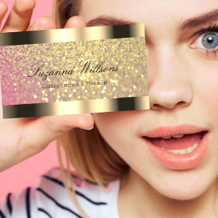 Elegance Golden Glitter Pink Lilac and Gold Border Business Card
