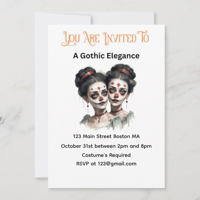 Élégance gothique Invitation Halloween - Twin Ladi (Devant)