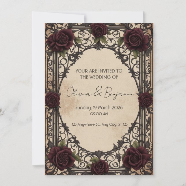 Élégance gothique : Un mariage vintage Invitation (Devant)