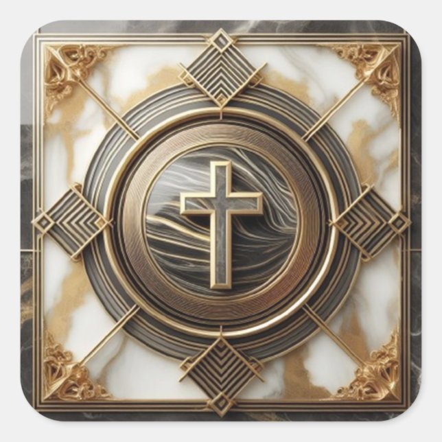 Elegance in Absolution Cross on Marble With Gilded Square Sticker (Front)