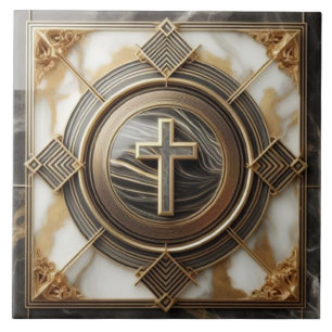 Elegance in Absolution Cross on Marble With Gilded Tile