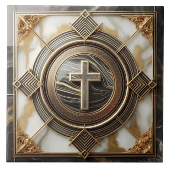 Elegance in Absolution Cross on Marble With Gilded Tile (Front)