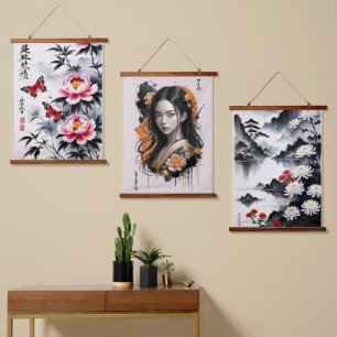 Elegance in Bloom: Floral and Portrait Harmony Hanging Tapestry