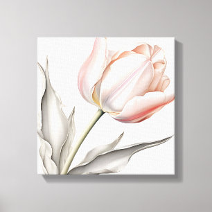 Elegance in Bloom: Pink Tulip with Leaves Canvas Print