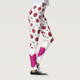 Elegance in Bloom: White Leggings with Red Roses
