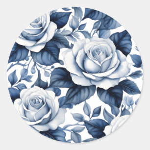 Elegance in Blue Rose Classic Round Sticker