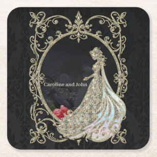 Elegance in gold and black.  square paper coaster