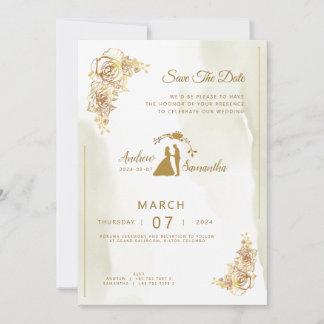 Elegance in Ivory, Gold, and Green Wedding Invitat Invitation
