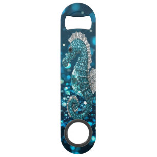 Elegance in Motion: Aqua Seahorse On Aqua Bokeh Bar Key