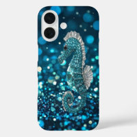 Elegance in Motion: Aqua Seahorse On Aqua Bokeh