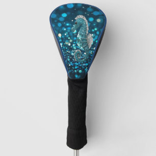 Elegance in Motion: Aqua Seahorse On Aqua Bokeh Golf Head Cover