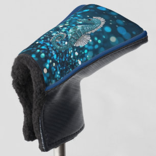 Elegance in Motion: Aqua Seahorse On Aqua Bokeh Golf Head Cover