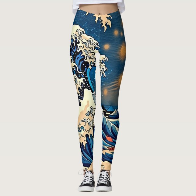 Elegance in Motion: Nami The Great Wave  Leggings (Front)