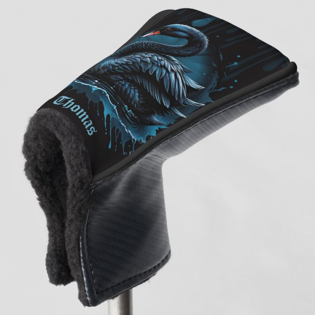 Elegance in motion, the black swan,  golf head cover (3/4 Front)
