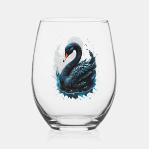 Elegance in motion, the black swan,  stemless wine glass