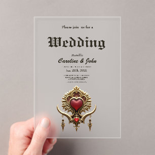 Elegance in red lustre with an ornate heart.  acrylic invitations