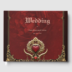 Elegance in red lustre with an ornate heart. guest book