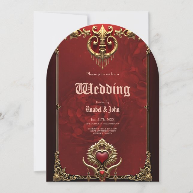Elegance in red lustre with an ornate heart.  invitation (Front)