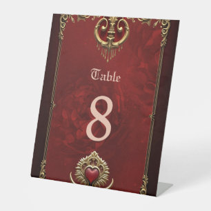 Elegance in red lustre with an ornate heart. pedestal sign