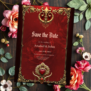 Elegance in red lustre with an ornate heart. save the date