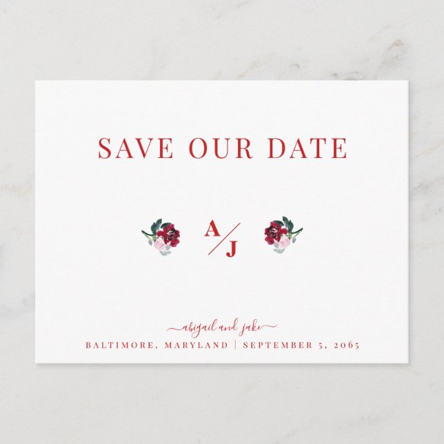 Elegance in Red Wedding Save our Date II Postcard (Front)