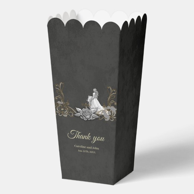 Elegance in silver and black.  favor box (Front)