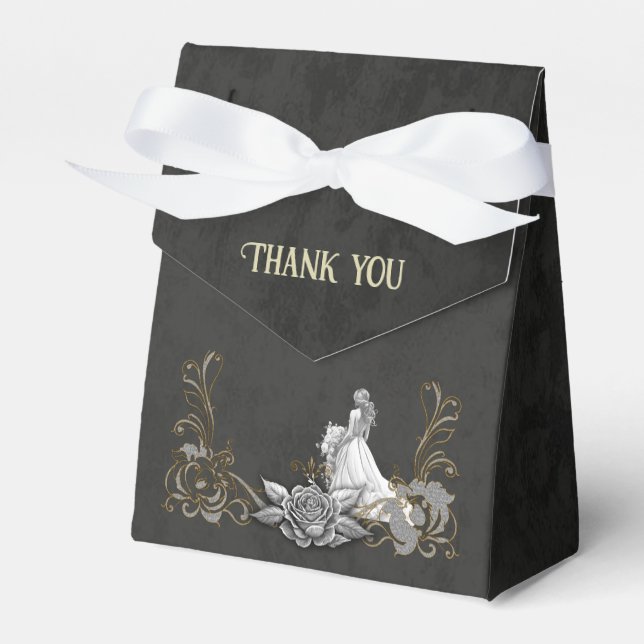Elegance in silver and black.  favor box (Front Side)