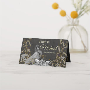 Elegance in silver and black. place card