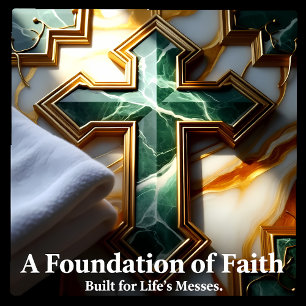 Elegance in Stone Golden-Framed Marble Cross Tile